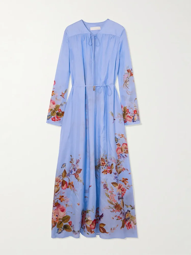 Patience gathered floral-print silk maxi dress
