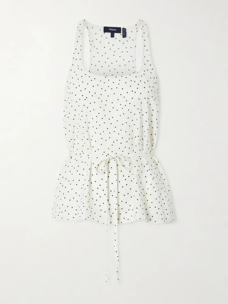 Belted halterneck polka-dot tank