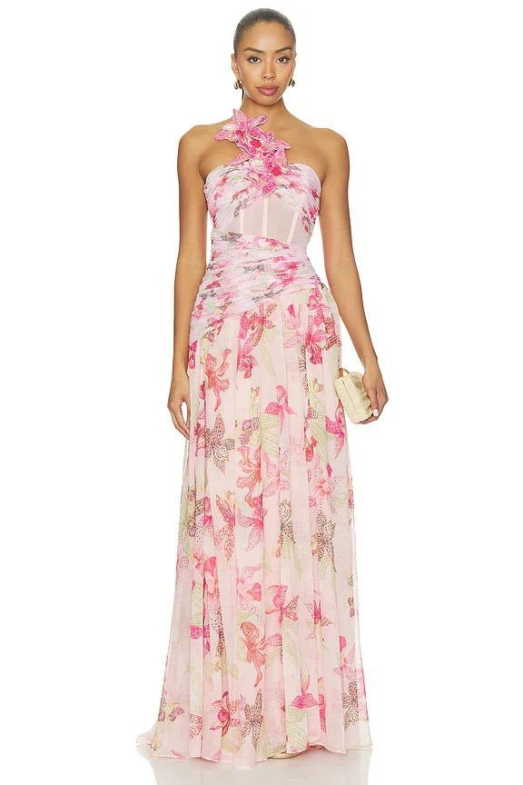 Orchid Bloom Chiffon Corset Long Dress