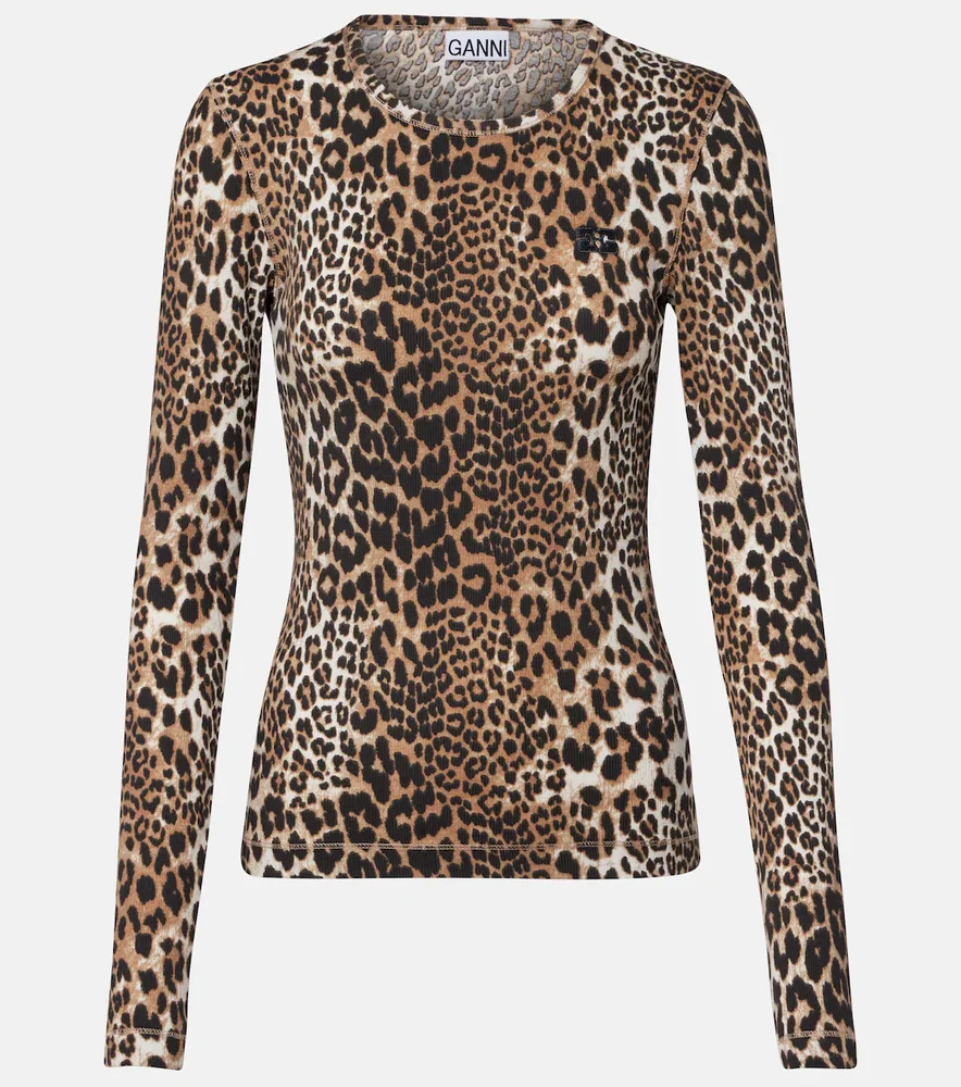 Leopard-print cotton-blend top