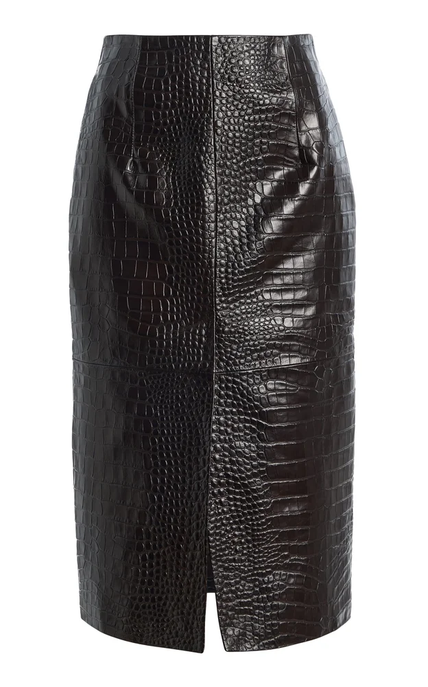 Yula Embossed Leather Midi Skirt