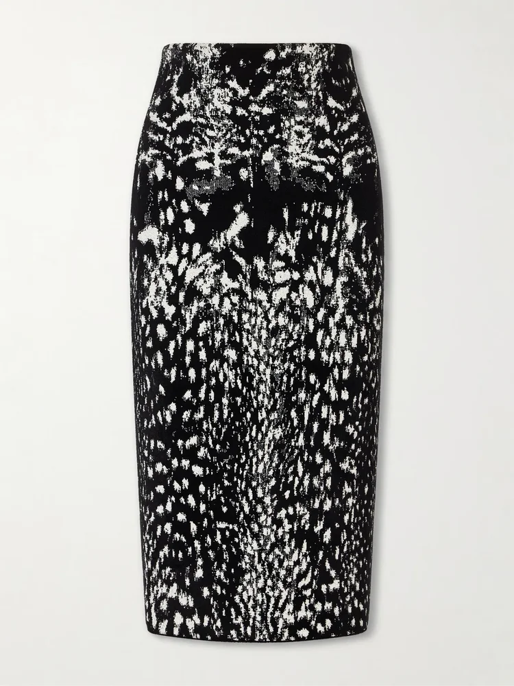 Animal-jacquard velvet midi skirt