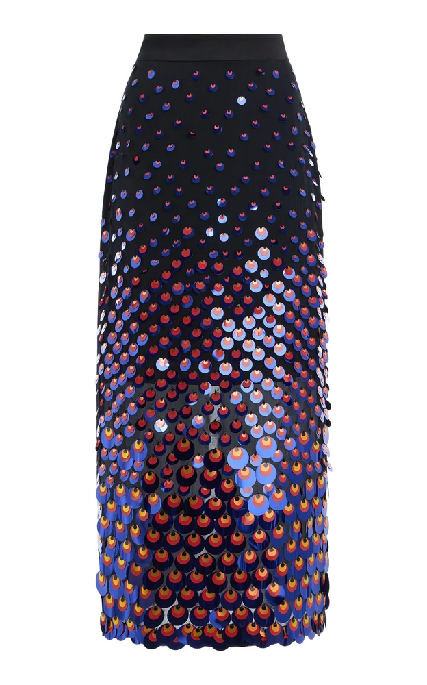 Embellished Silk Midi Skirt