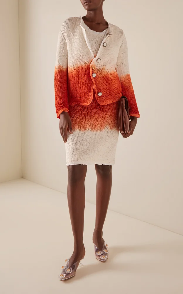 Lightweight Wool Silk Overdye Knit Midi Skirt
