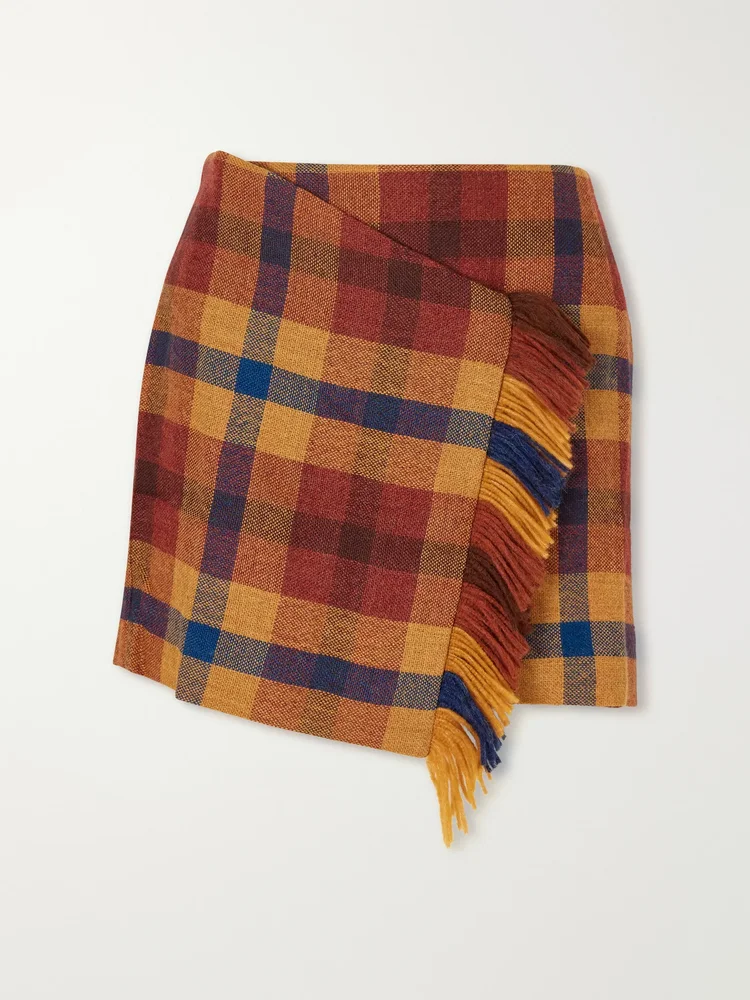 Checked asymmetric Alpaca mini skirt