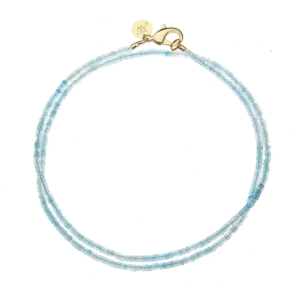 Double Wrap Diamond Cut Beaded Necklace in Aquamarine