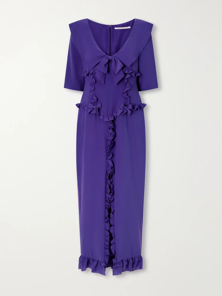 Ruffled silk-crepe de chine midi dress