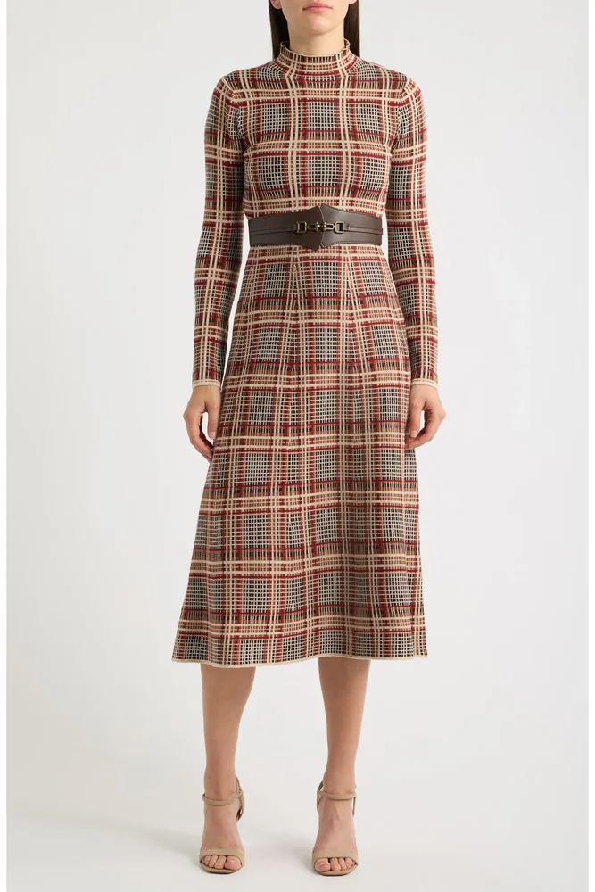 Mock Neck Long Sleeve Midi Dress