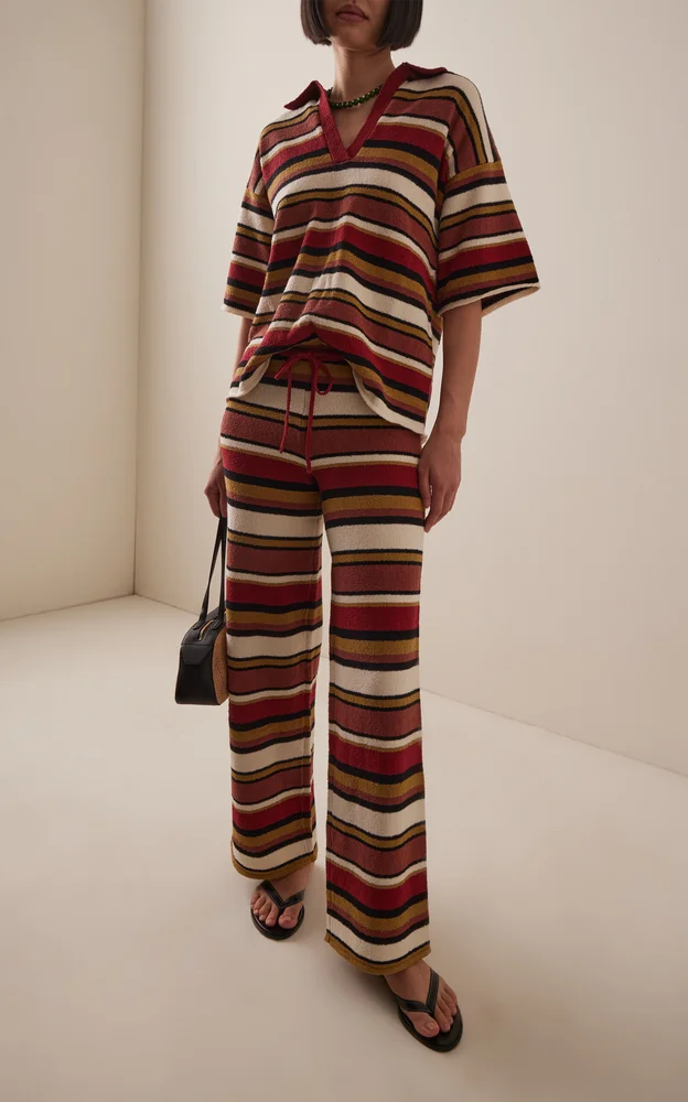 Striped Cotton-Linen Knit Pants