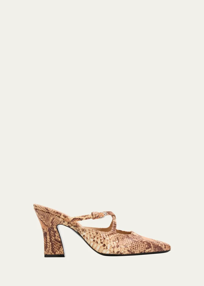 Crisscross Snake-Embossed Leather Mules