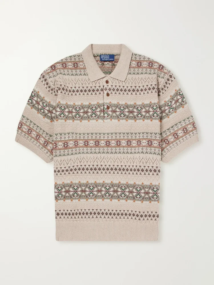 Jacquard-Knit Linen and Cotton-Blend Polo Shirt