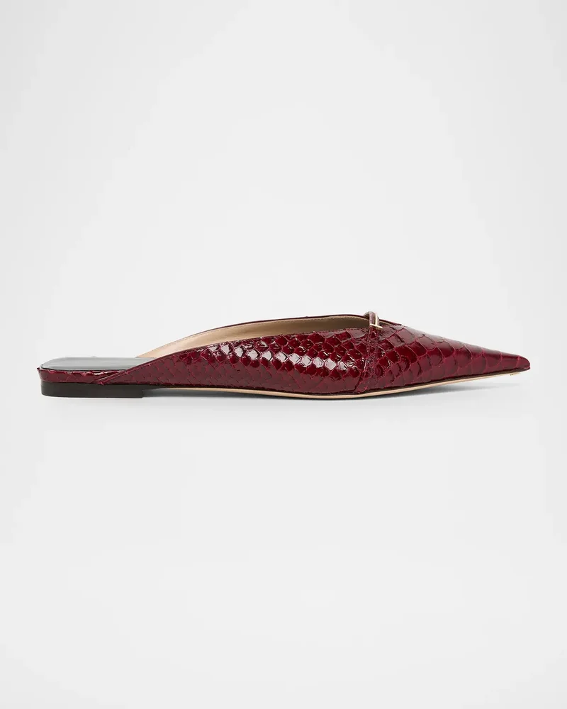Croc-Effect Leather Flat Mules