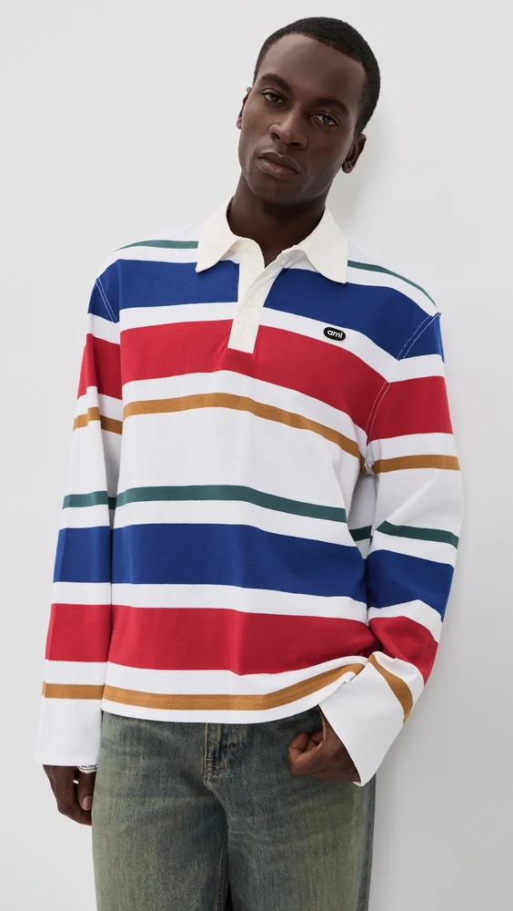 Stripe Polo with Ami Bouclette Oval Patch