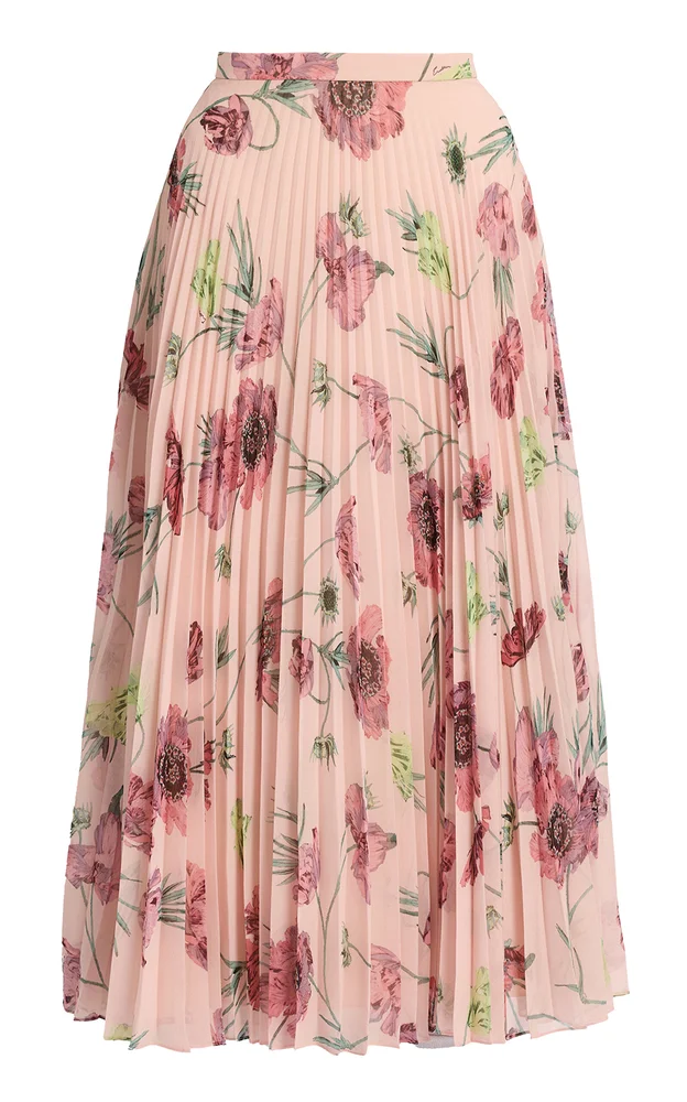 Floral Plisse Voile Midi Skirt