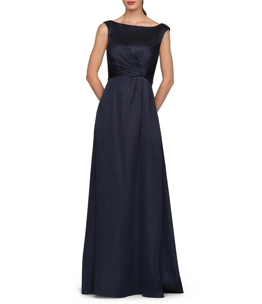 Leah Sleeveless Dobby Charmeuse Gown