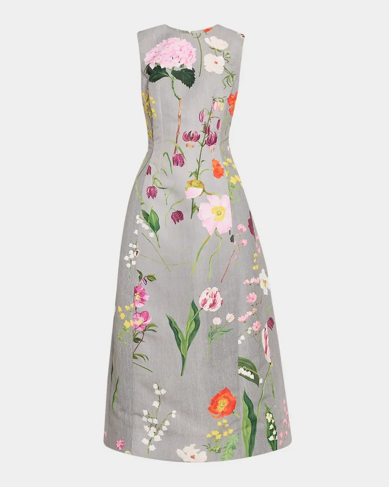 Sleeveless Mixed Botanical Midi Day Dress