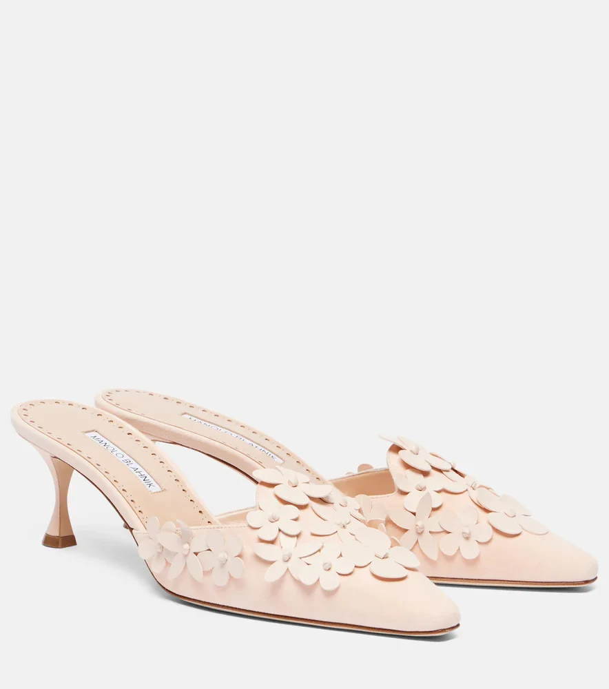 Harnes 50 floral-appliqué suede mules