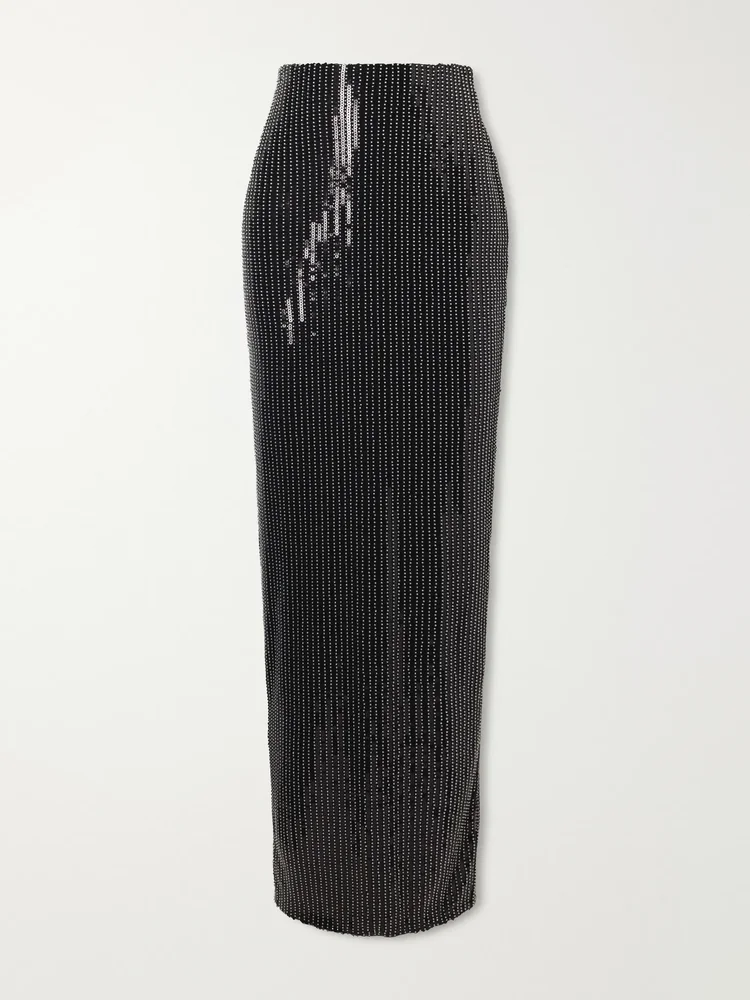Studded sequin-embellished maxi skirt
