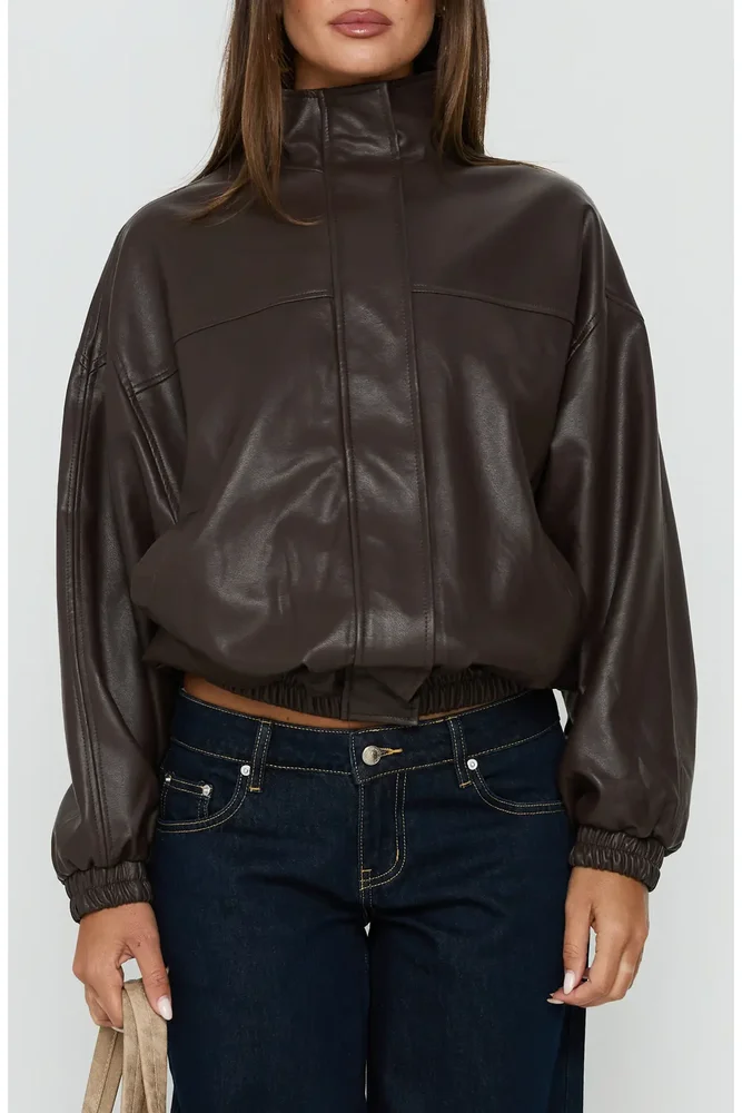 Dialtone Funnel Neck Faux Leather Jacket