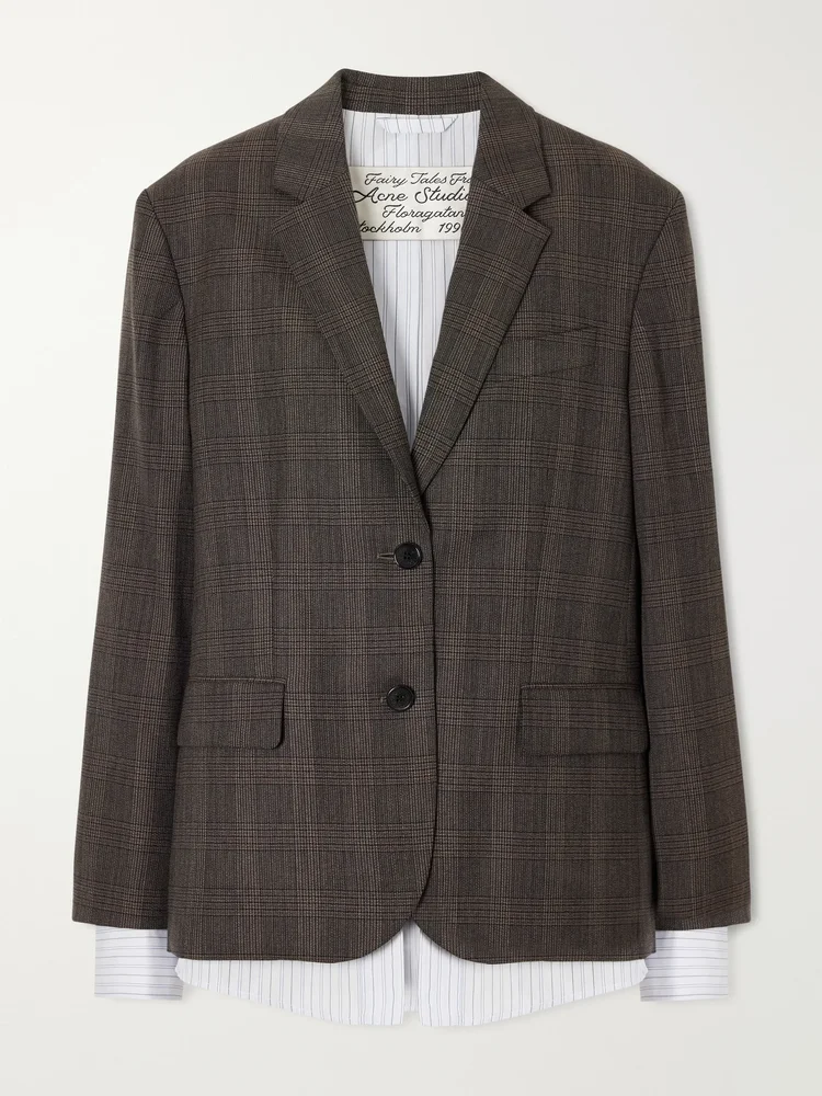 Layered checked wool-blend blazer