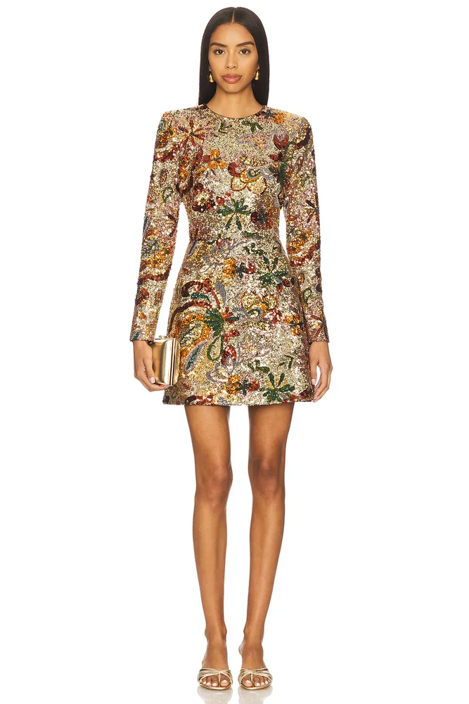Camile Embellished Sequin Long Sleeve Mini Dress in Multi