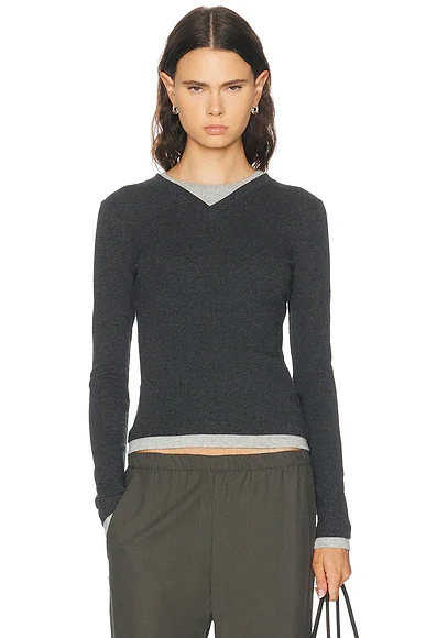 Organic Cotton V Neck Long Sleeve Top