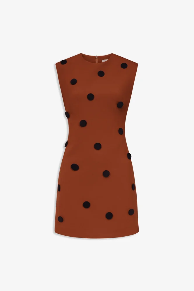 Dress with contrasting velvet dots - Rust