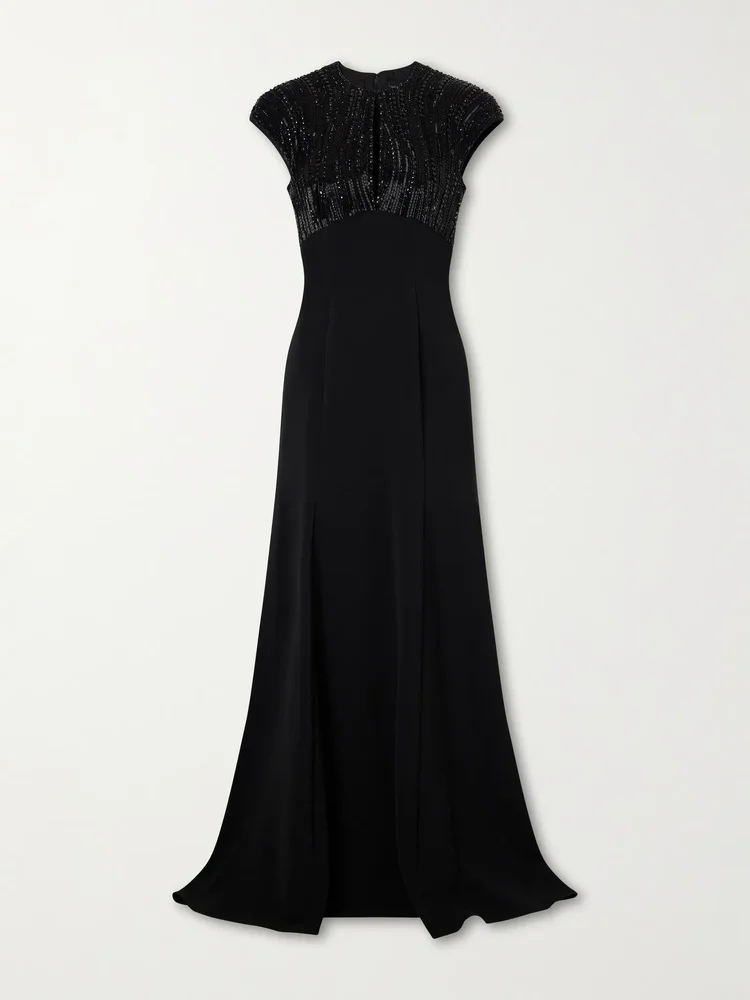 Moonveil embellished georgette-crepe gown