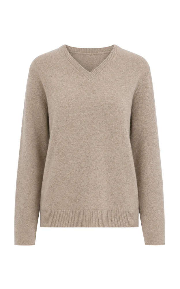 V-Neck Long Sleeve Cashmere Knit Top