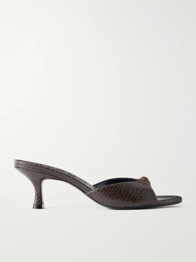 Brynn 70 snake-effect leather mules