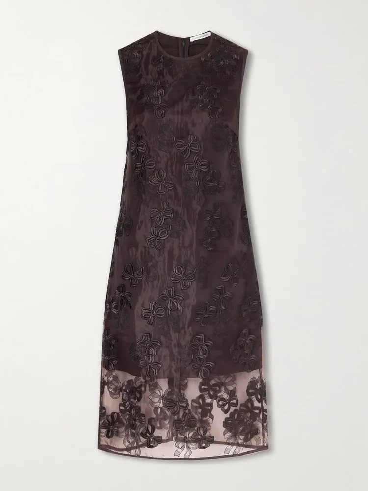 CBDevin embroidered rosette organza midi dress