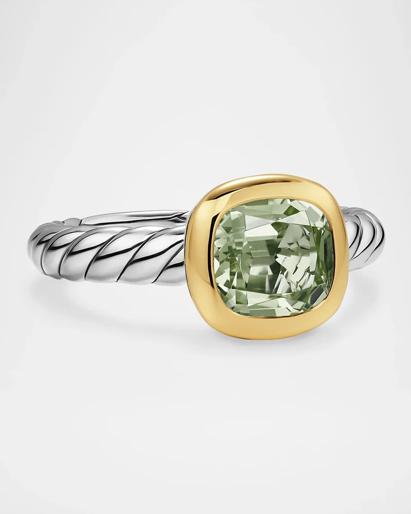 DY Mercer Color Stone Ring with Prasiolite in Silver and 18K Gold, 7mm, Size 6