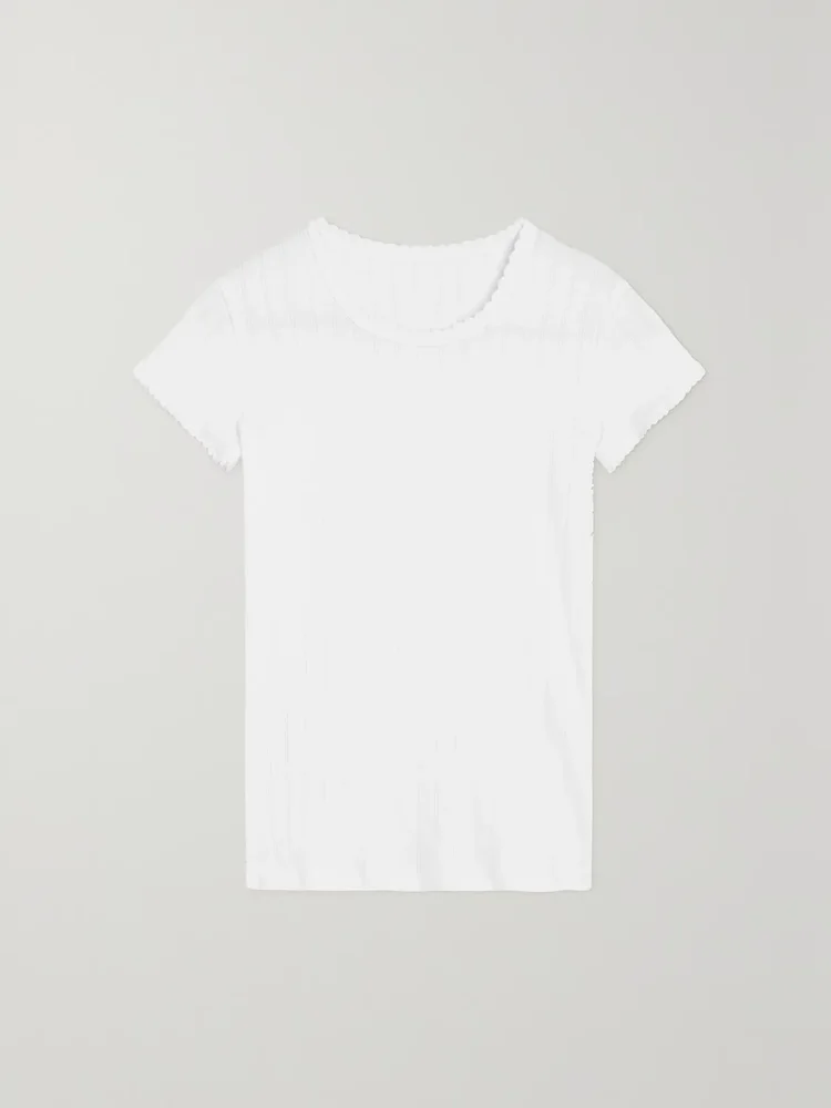 Pointelle-knit cotton-jersey T-shirt