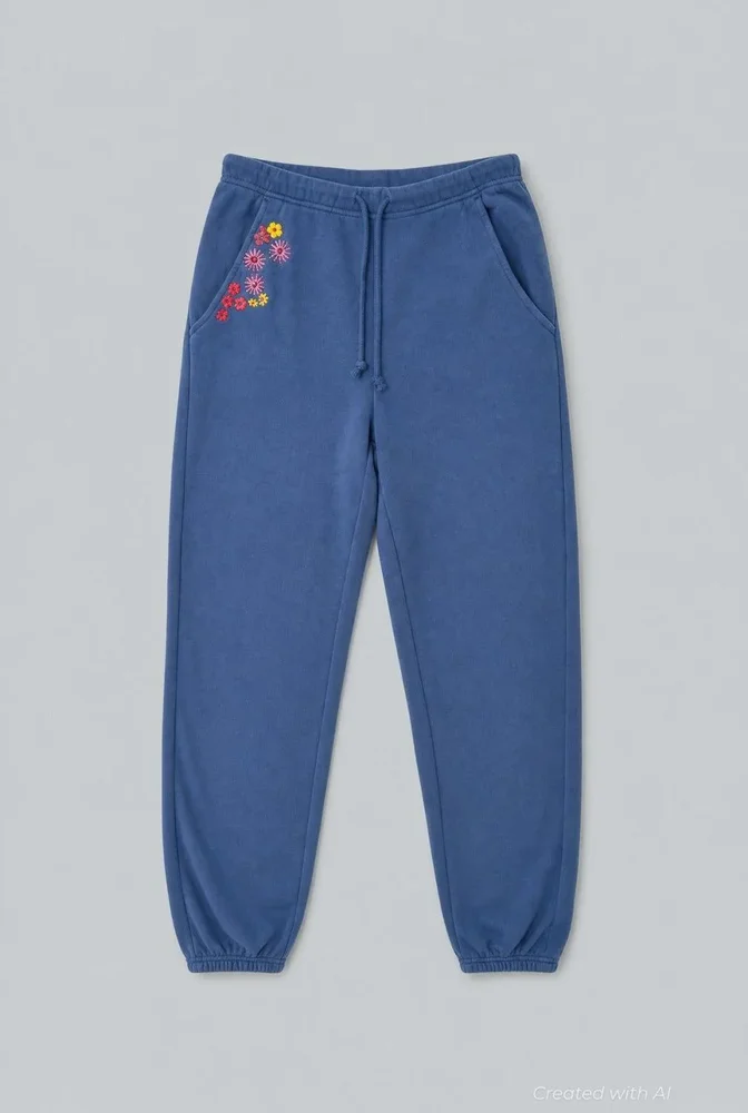 Embroidered Drawstring Sweatpants - Deep Blue