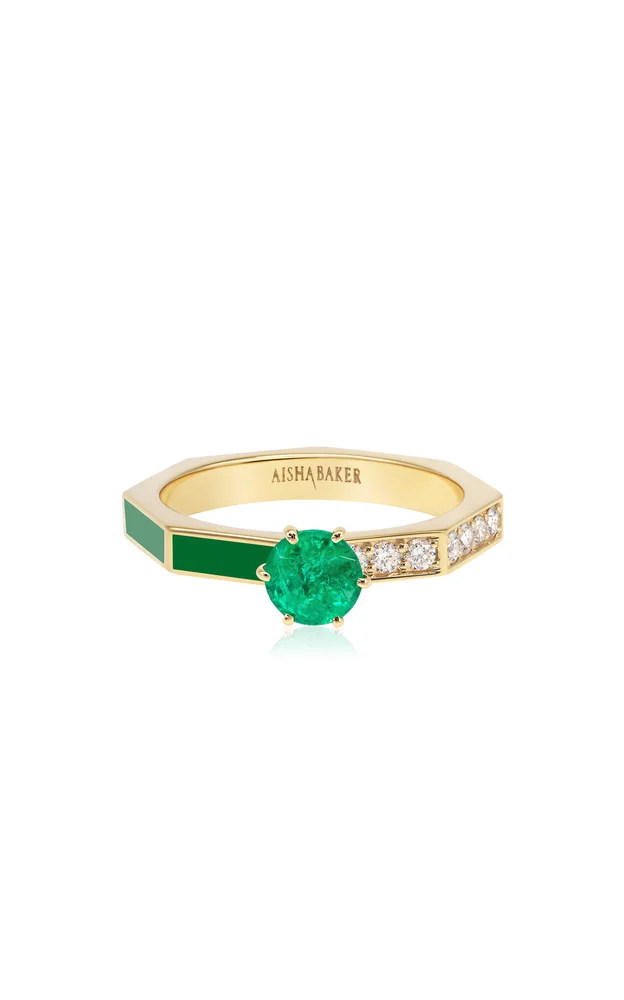 New Beginning 18K Yellow Gold Diamond, Emerald And Enamel Ring