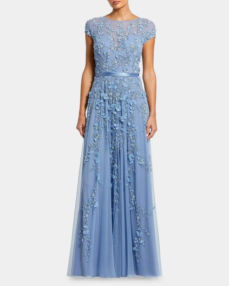 Bead-Embroidered Mesh Gown