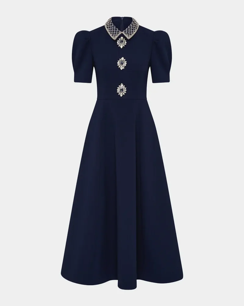 Crown Jewel Brooch-Embellished Midi Dress