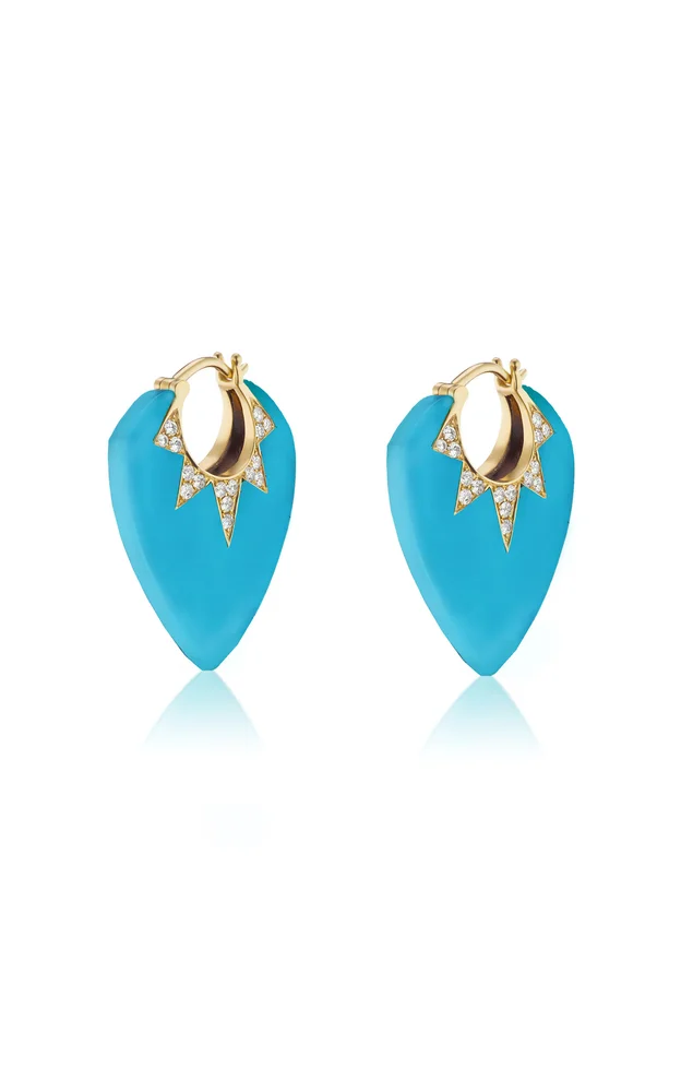 Stone Guitar Pick 18K Yellow Gold Multi-Stone Earrings