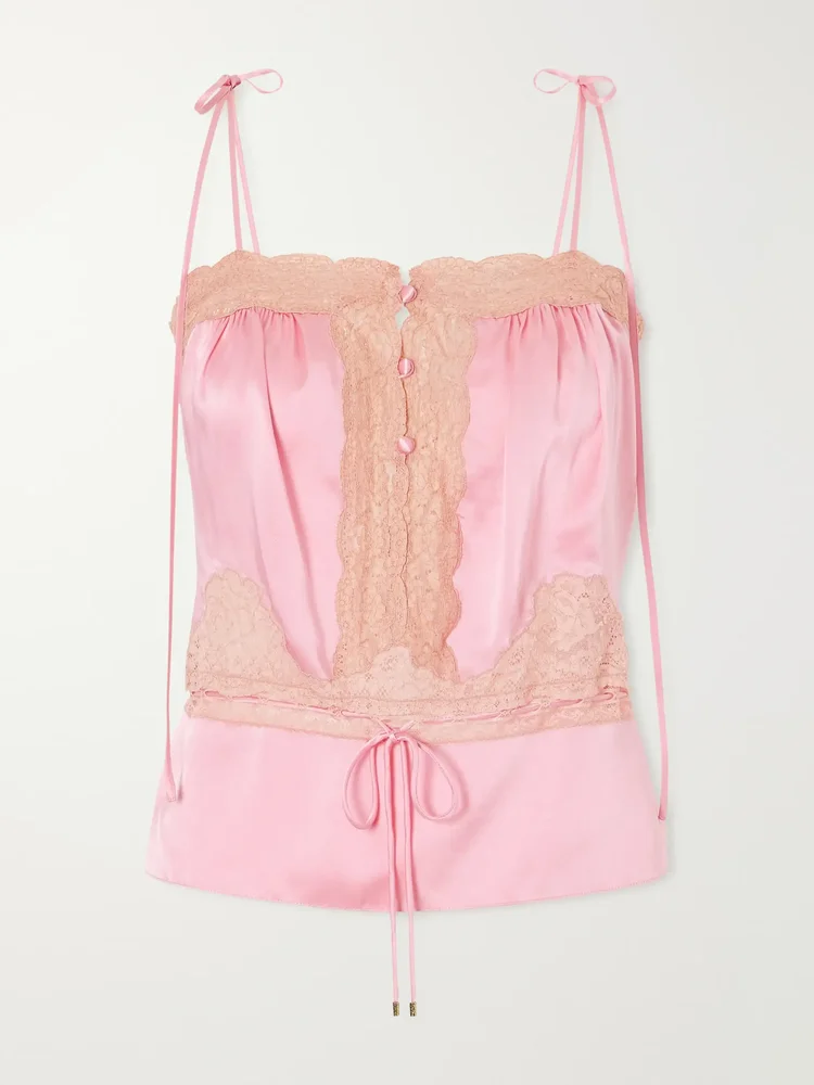 Lace-trimmed silk-satin tank