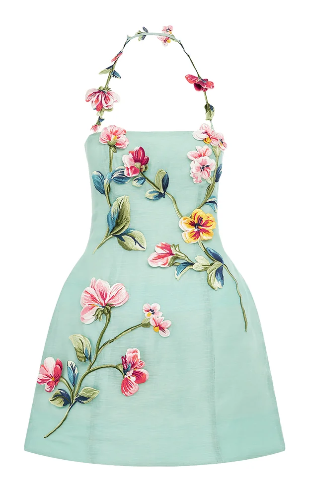 Roselle Embroidered Linen-Silk Mini Dress