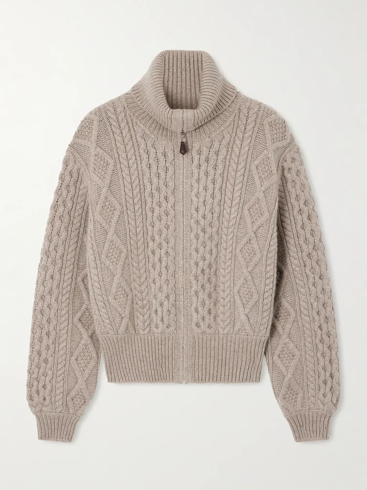Eyre cable-knit cashmere turtleneck cardigan