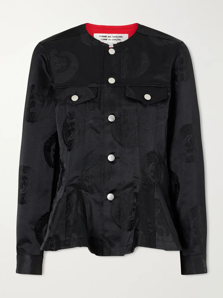 Paneled peplum jacquard jacket
