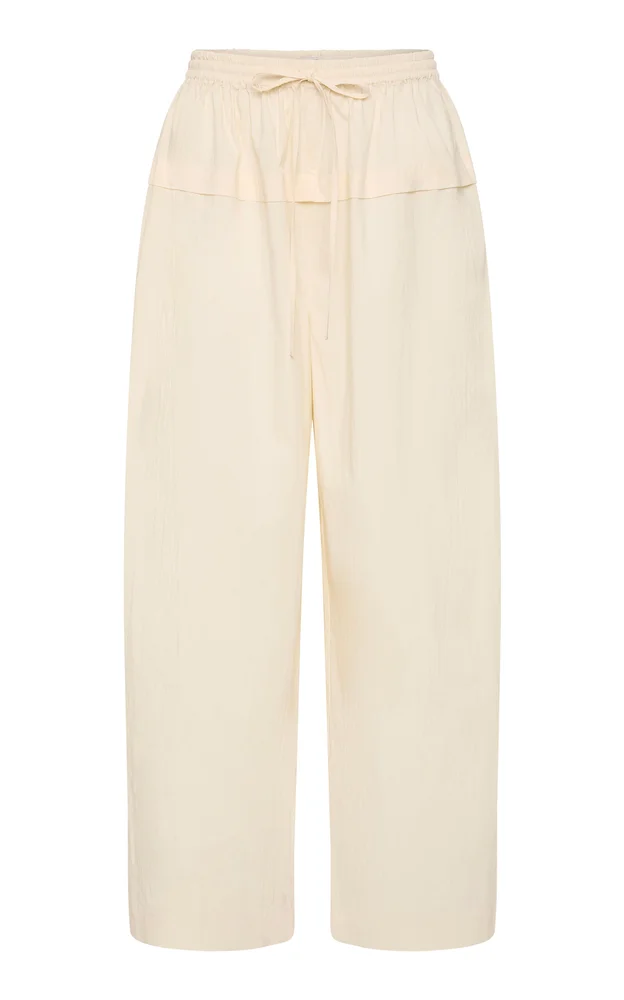 Relaxed Cotton-Blend Peplum Pleat Pants