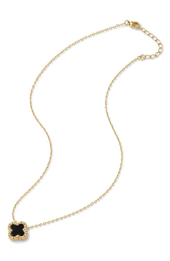 Black Onyx Clover Pendant Necklace