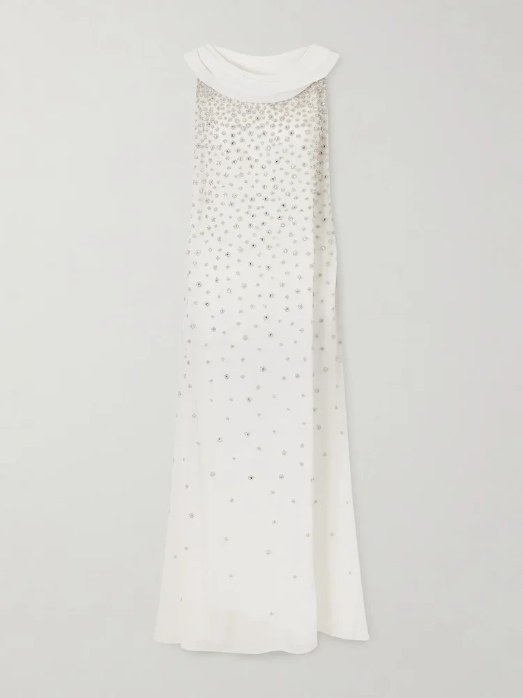 Kaia scarf-detailed crystal-embellished crinkled-chiffon gown