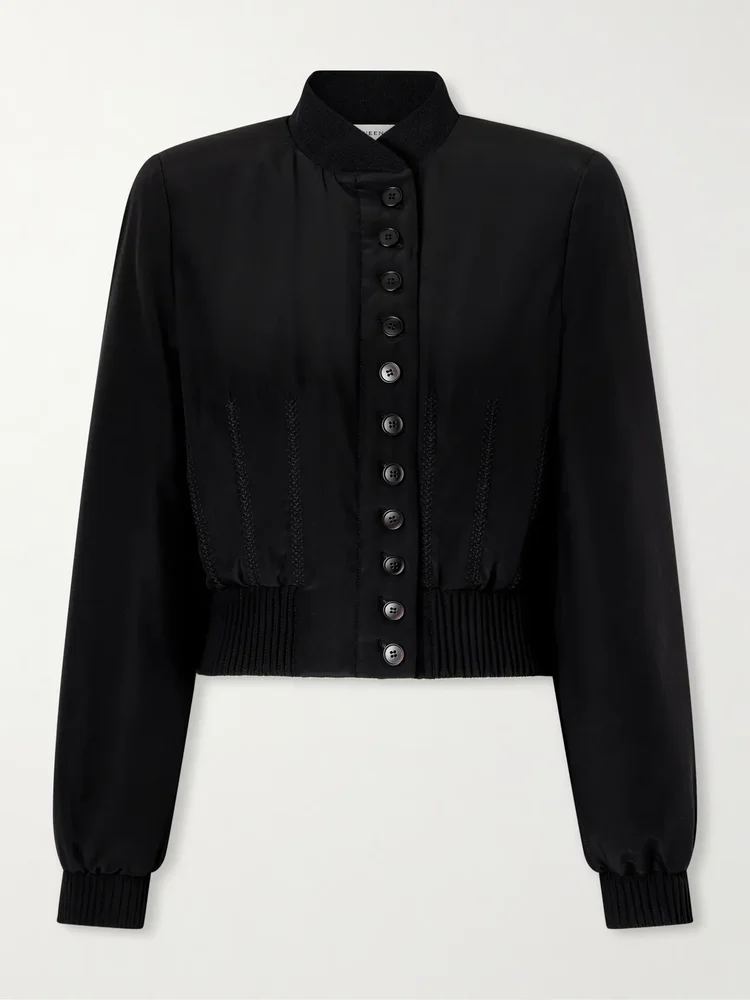 Embroidered silk crepe de chine bomber jacket