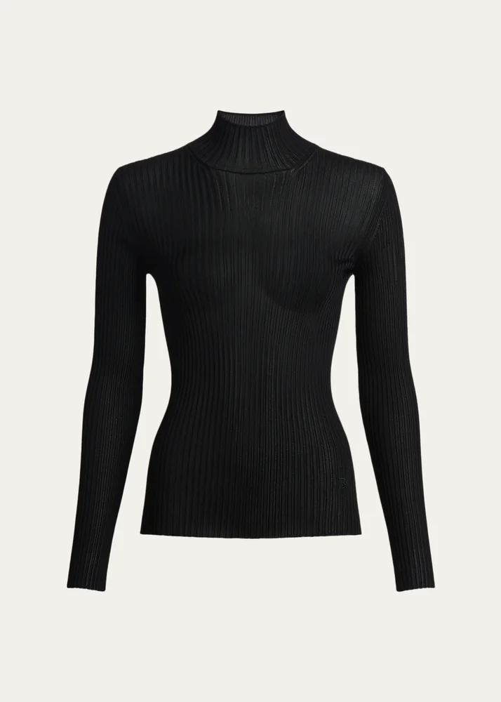 High-Neck Rib-Knit Fitted Top