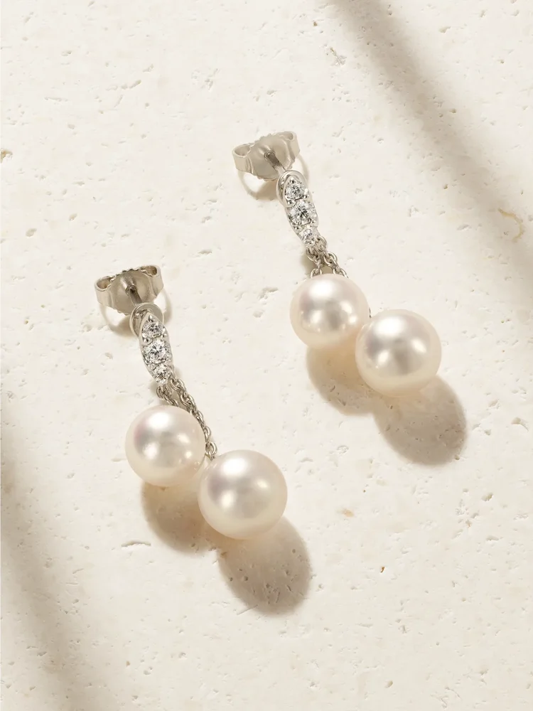 18-karat white gold, diamond and pearl earrings