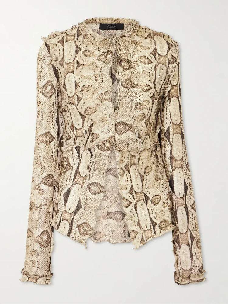 Snake-print silk-chiffon shirt