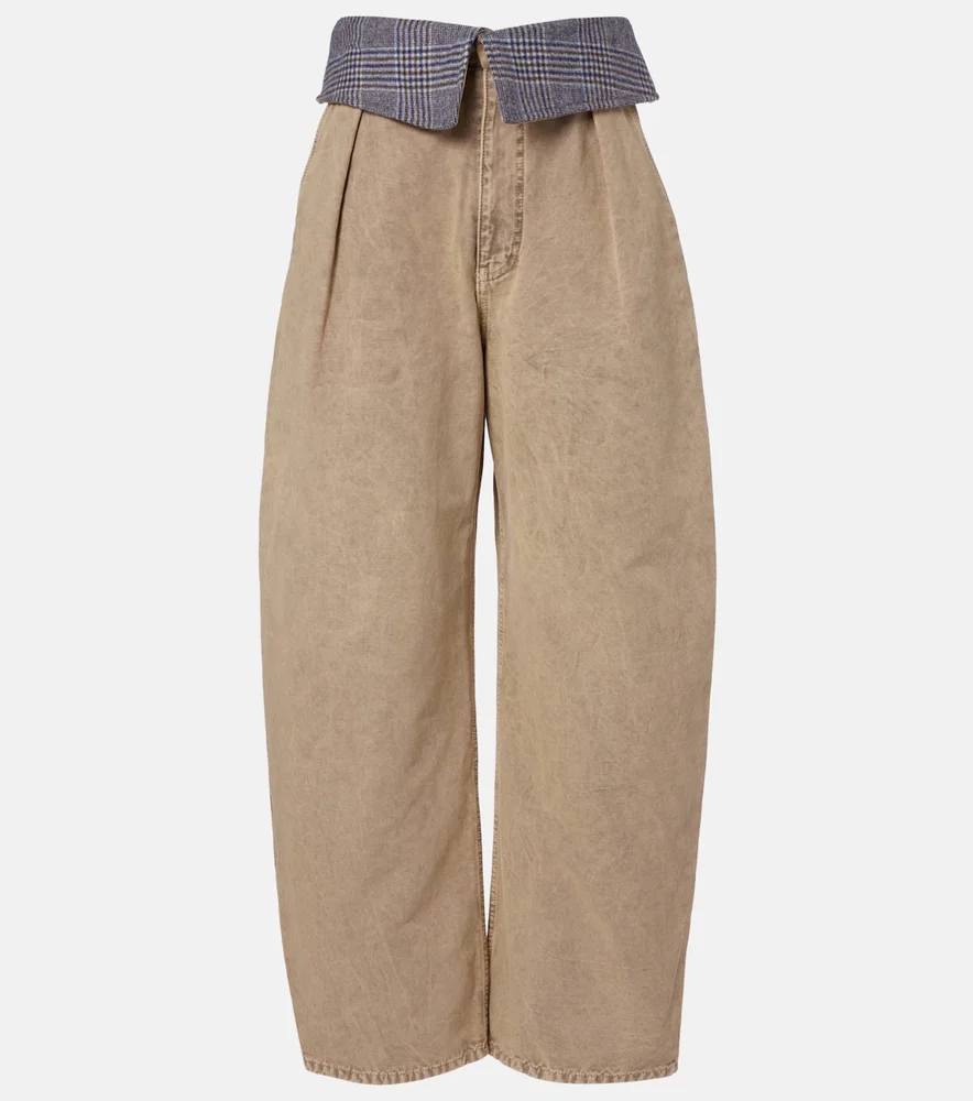 Wool-trimmed barrel-leg jeans